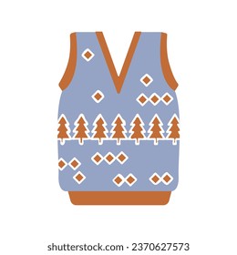 Vest knitted sweater without sleeves. Warm clothes.Isolated vector illustration on a white background