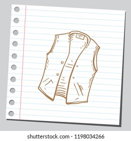 Vest for men. Sketch on note paper.