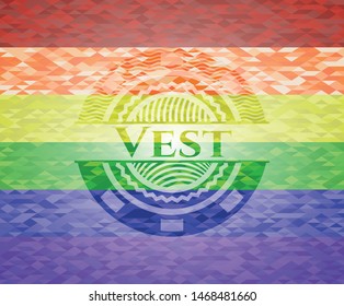 Vest on mosaic background with the colors of the LGBT flag