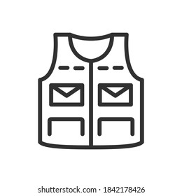 vest with pockets, linear icon. Editable stroke