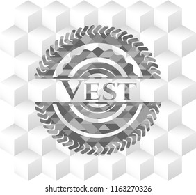 Vest realistic grey emblem with geometric cube white background