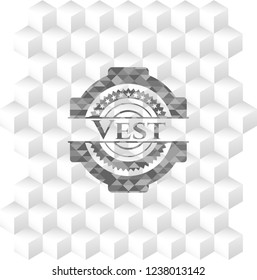 Vest realistic grey emblem with geometric cube white background