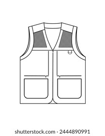 Vest size chart. Vector outline icon isolated on white background.