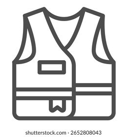 Colete de ícone de linha de trabalhador de utilidade pública, conceito de construção. Gráficos vetoriais. Homem de trabalho colete, sinal de segurança no fundo branco, ícone de estilo de contorno para design móvel ou web