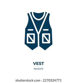 vest vector icon. vest, safety, safe filled icons from flat wildlife concept. Isolated black glyph icon, vector illustration symbol element for web design and mobile apps