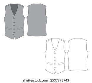 Vest vector illustration, flat design, vest template vector, technical drawing