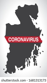 Vestfold NORWAY county map with Coronavirus warning illustration