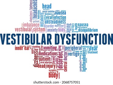 Vestibular Dysfunction vector illustration word cloud isolated on white background.