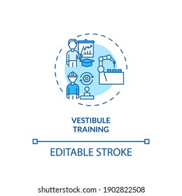 Icono de concepto de formación de vehículos. Pasando el tiempo de aprendizaje en la sección especial idea de ilustración de línea delgada. Educación casi laboral. Dibujo de color RGB con contorno aislado del vector. Trazo editable