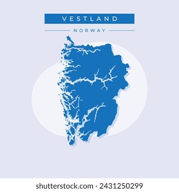 Vestland county map, administrative region of Norway. Vector illustration.