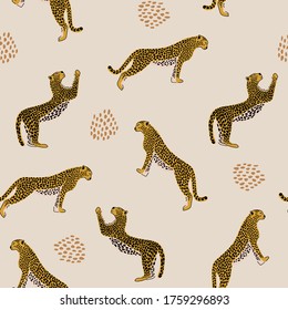 Vestor seamless pattern with leopards.  Trendy style.