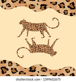 Vestor seamless pattern with leopards and tropical leaves. Trendy style simple