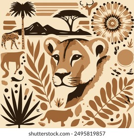 Vestor, seamless pattern, leopards and tropical leaves,jungle,wild life,