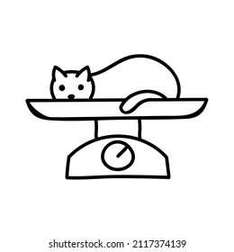 Vet animal weight scale icon. Hand drawn vector illustration. Editable line stroke.