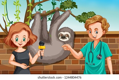 Vet being interview at zoo illustration