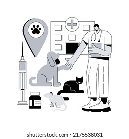 Abstraktes Vet-Klinik-Konzept, Vektorgrafik. Tierkrankenhaus, Chirurgie, Impfdienste, Tierklinik, medizinische Versorgung von Haustieren, Veterinärdienst, abstrakte Metapher für die Diagnostik.