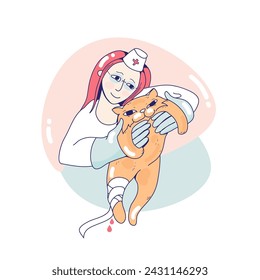 Vet clinic. The doctor is treating a cat