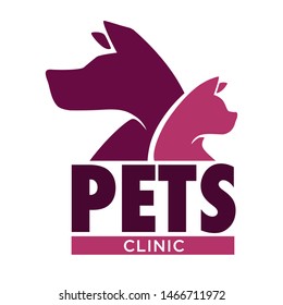 Vet Clinic Pets Health Isolated Icon Dog And Cat Isolated Icon Vector Domestic Animal Care Medicine And Healthcare Mammals Emblem, Or Logo Veterinarian Hospital Help Or Aid Symbol Medical Cross