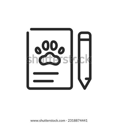 Vet Clinic Registration Icon. Vector Outline Editable Sign of Paper and Pencil Symbolizing Animal Health Care Enrollment Form. Veterinary Appointment Sign-Up.