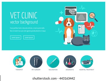 Vet clinic web design concept for website and landing page. Web banner. Flat design. Vector illustration