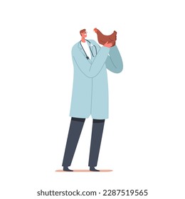 Vet Doctor Character with Chicken In Hands Performing Medical Examination. Image Captures Expertise Of Veterinary