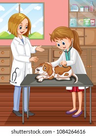 Vet and Dog at Clinic illustration