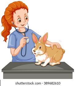 Vet examining little bunny illustration