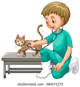 Vet examining little cat illustration