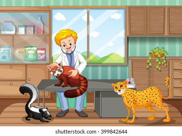 Vet Healing Wild Animals In The Clinic Illustration