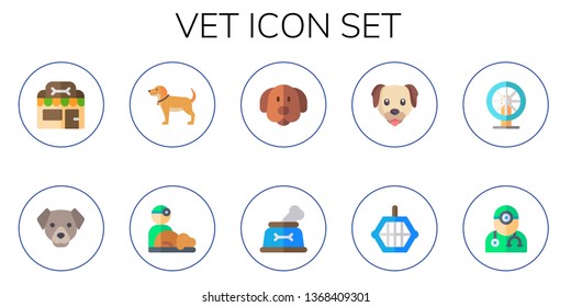 vet icon set. 10 flat vet icons.  Collection Of - pet shop, dog, veterinarian, animal carrier, hamster