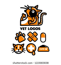 Vet icon set, icons of pets, toys and veterinary equipment.