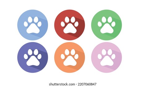 Vet Icon Set. Vector isolated illustration of an animal print on a rounded icon