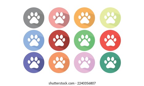 Vet Icon Set. Vector isolated illustration of an animal print on a rounded icon