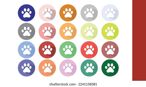 Vet Icon Set. Vector isolated illustration of an animal print on a rounded icon
