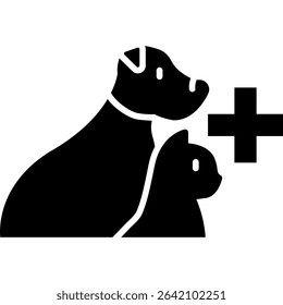 Vet Icon, Veterinarian, Cat and Dog. Vector Silhouette Icon