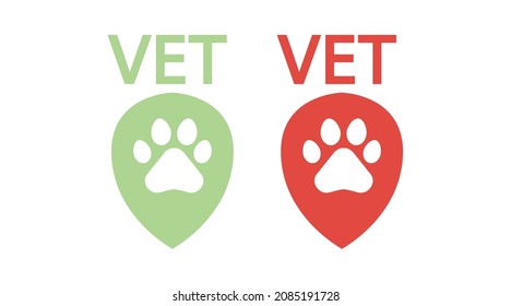 Vet Location Icon Set. Location sign illustration with a dog print