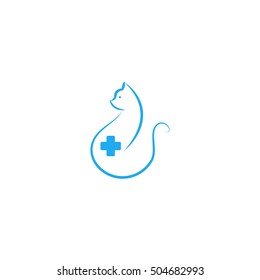 Vet Logo Cat. Abstract Symbol Of Care Pet. Vector Illustration On White Background