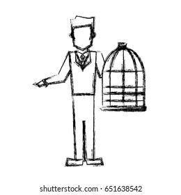 vet man with bird cage empty veterinary concept sketch