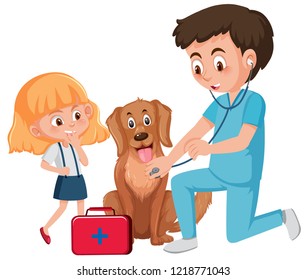 A vet taking care of dog illustration