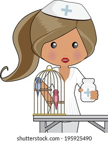vet taking care of two sick birds