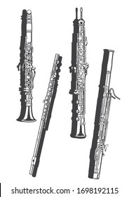 Ilustración vetcor de instrumentos de viento de madera.