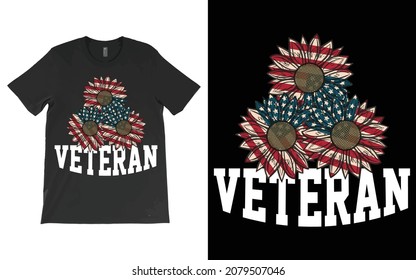 Veteran American Sunflower Flag T-Shirt, American Pride, 4th Of July, USA Patriotic Family Tee, Independence Day, USA Flag Sunflower Tee.