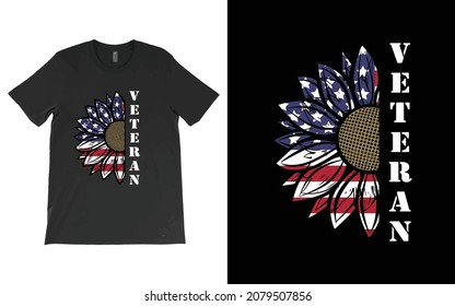 Veteran American Sunflower Flag T-Shirt, American Pride, 4th Of July, USA Patriotic Family Tee, Independence Day, USA Flag Sunflower Tee.