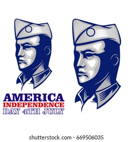 veteran army world war hero mascot logo head united states of america glorious background celebrate fourth july