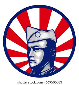 veteran army world war hero mascot logo head united states of america with glorious background celebrate fourth july