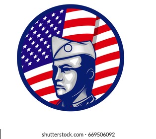 veteran army world war hero mascot logo head united states of america with glorious background america flag celebrate fourth july