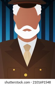 A veteran in a brown military uniform against the background of the flag. Veteran army soldier used for veterans day, independent day, vector.
