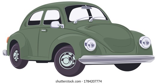 Veteran classic small car. Cartoon retro automobile. Stock illustration. 