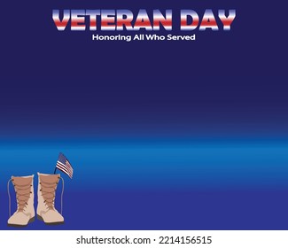 Veteran day background with army shoes and american flag