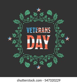 Veteran day badge with usa flag texture on black